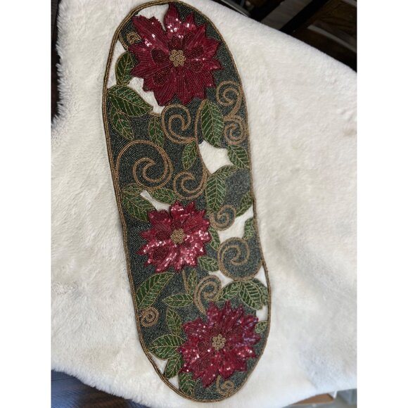 Pier 1 Imports Beaded Poinsettia Table Runner 13" X 36"  Polyester - Picture 9 of 9